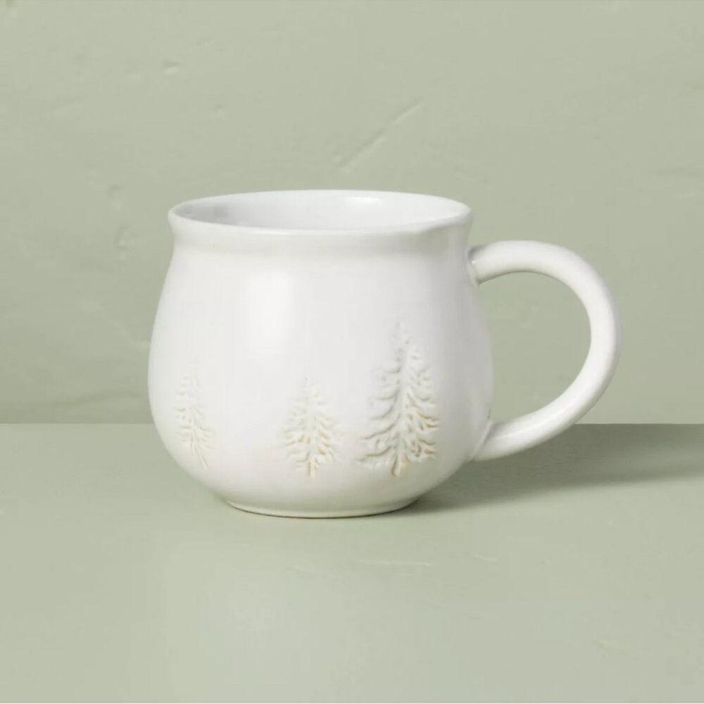 Hearth & Hand 16oz Winter Pine Trees Cream Holiday Stoneware Mug Christmas NEW